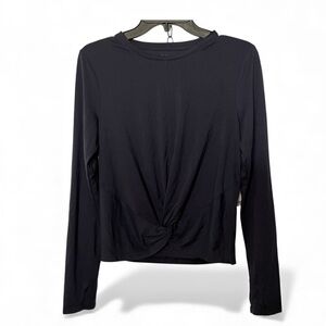 Athleta Essence Twist Top Women M Navy Blue Activewear Sporty Cropped